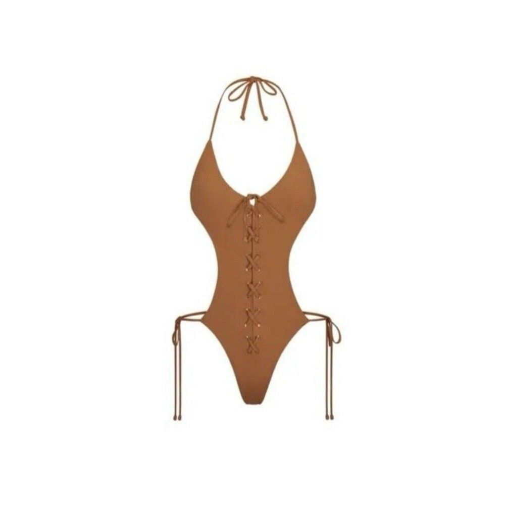 Skims Signature Swim Lace Up Monokini Almond XXS